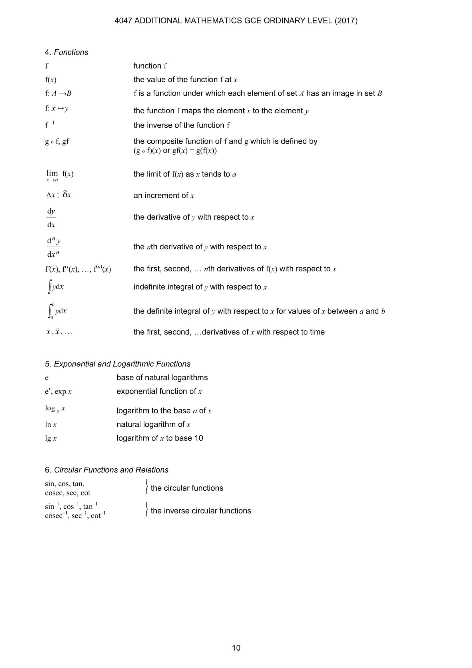 A Maths Formula Sheet O Level 4 