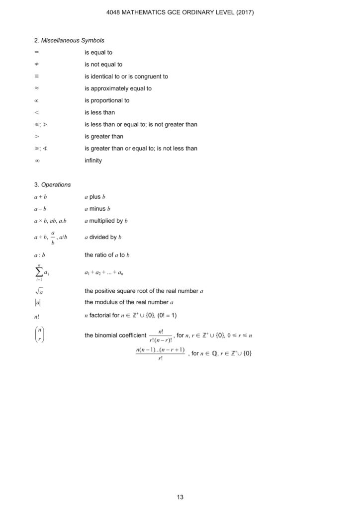 E Maths Formula Sheet O Level - Ingel Soong