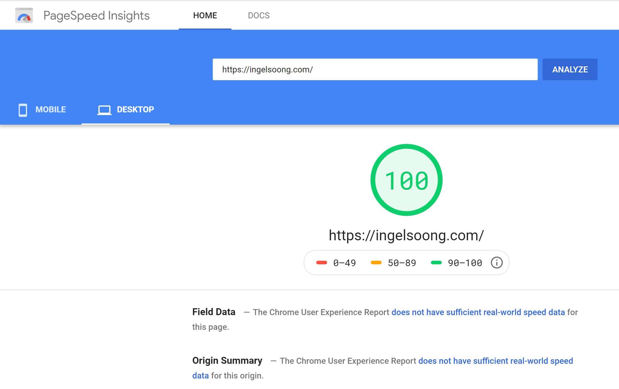 Perfect Score for PageSpeed Insights