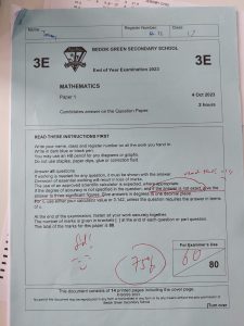 Jeremy Bedok Green Secondary School End of Year Additional Mathematics Paper 1
