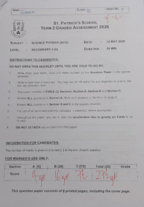 Sec 3 Term 2 Graded Assessment Physics